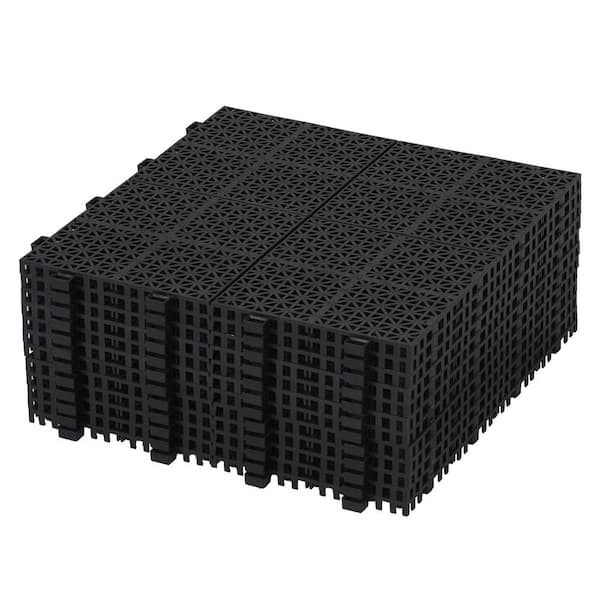 ATENGNES 12 in. x 12 in. Black Plastic Interlocking Deck Tiles - Waterproof, All-Weather, Anti-Slip (12-Pack)