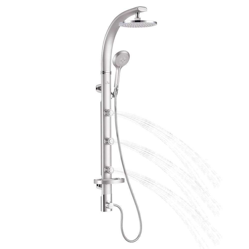 Silver Multi-Function Shower System with Rain Showerhead and Body Jets