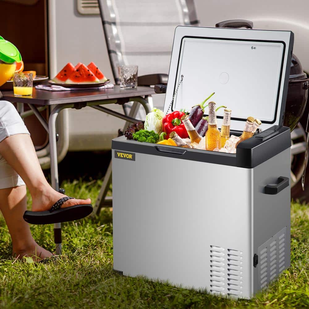 VEVOR 53 Qt Black and Silver Portable Car Refrigerator with App Control