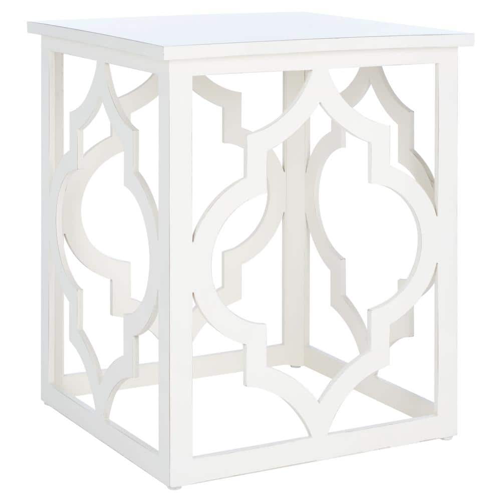 Cream Geometric Wood Square End Table