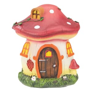 6.25 in. Red Mushroom House Outdoor Garden Statue