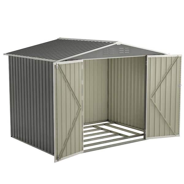 8 ft. W x 6 ft. D Outdoor Metal Shed with Double Door and Lockable Door, Gray (48 sq. ft. )