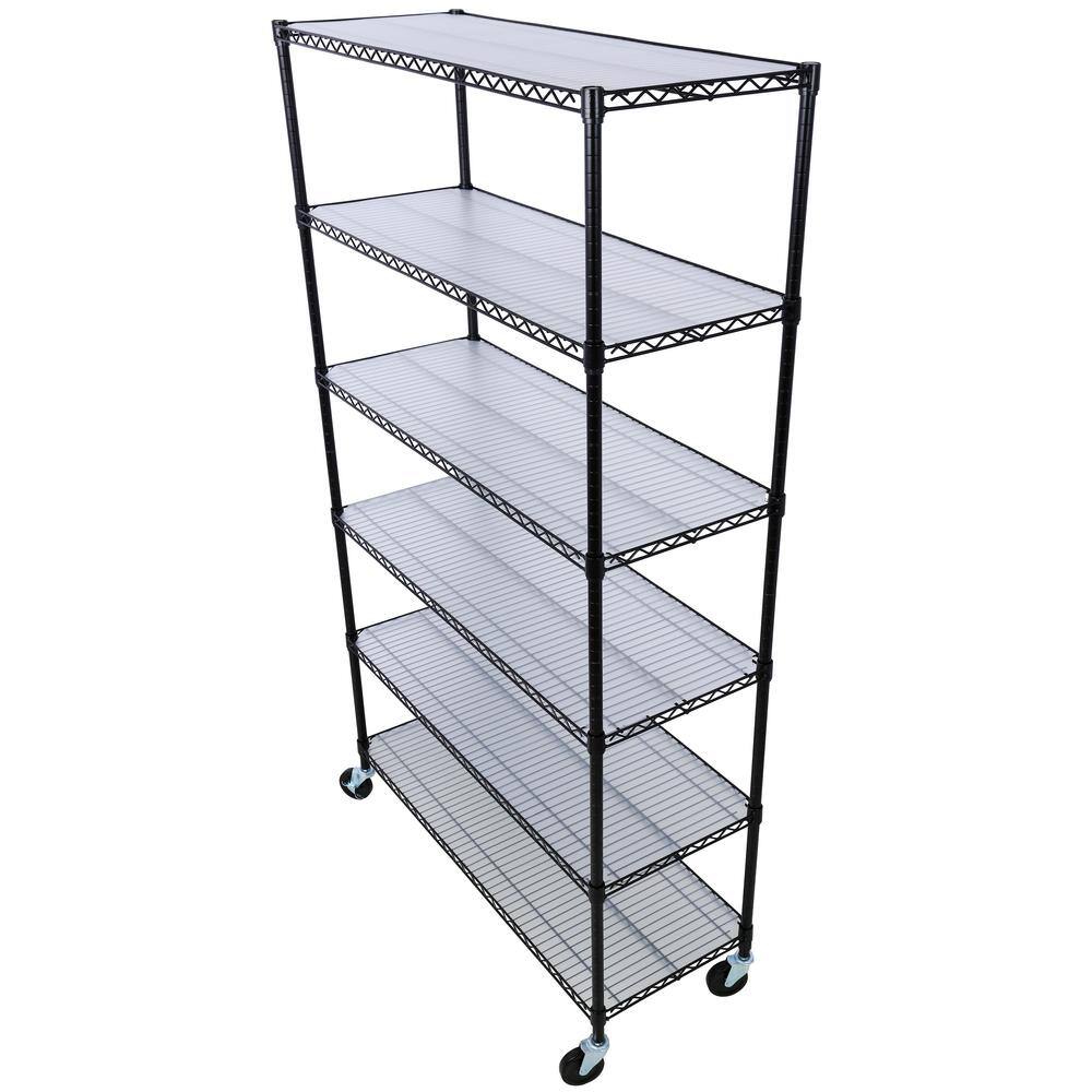 Black Heavy Duty 6-Tier Adjustable Metal Storage Rack with Wheels
