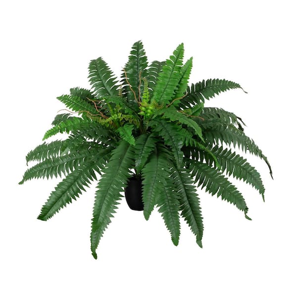 24 in. Artificial Self-Shaped Boston Fern Plant in Black Planter