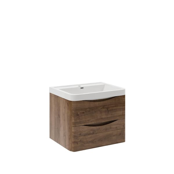 Tuscany 24 in. Modern Wall Hung Vanity in Rosewood with Vanity Top in White with White Basin