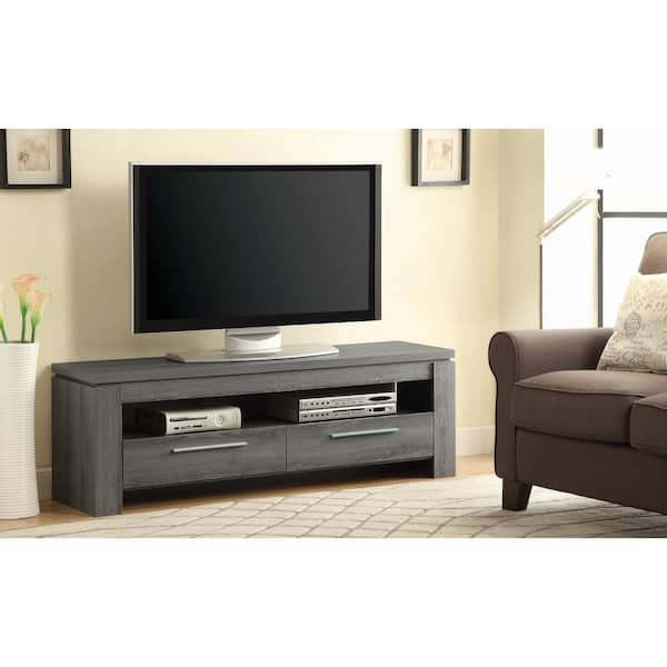 Coaster 59 in. Weathered Gray Wood TV Stand with 2 Drawer Fits TVs