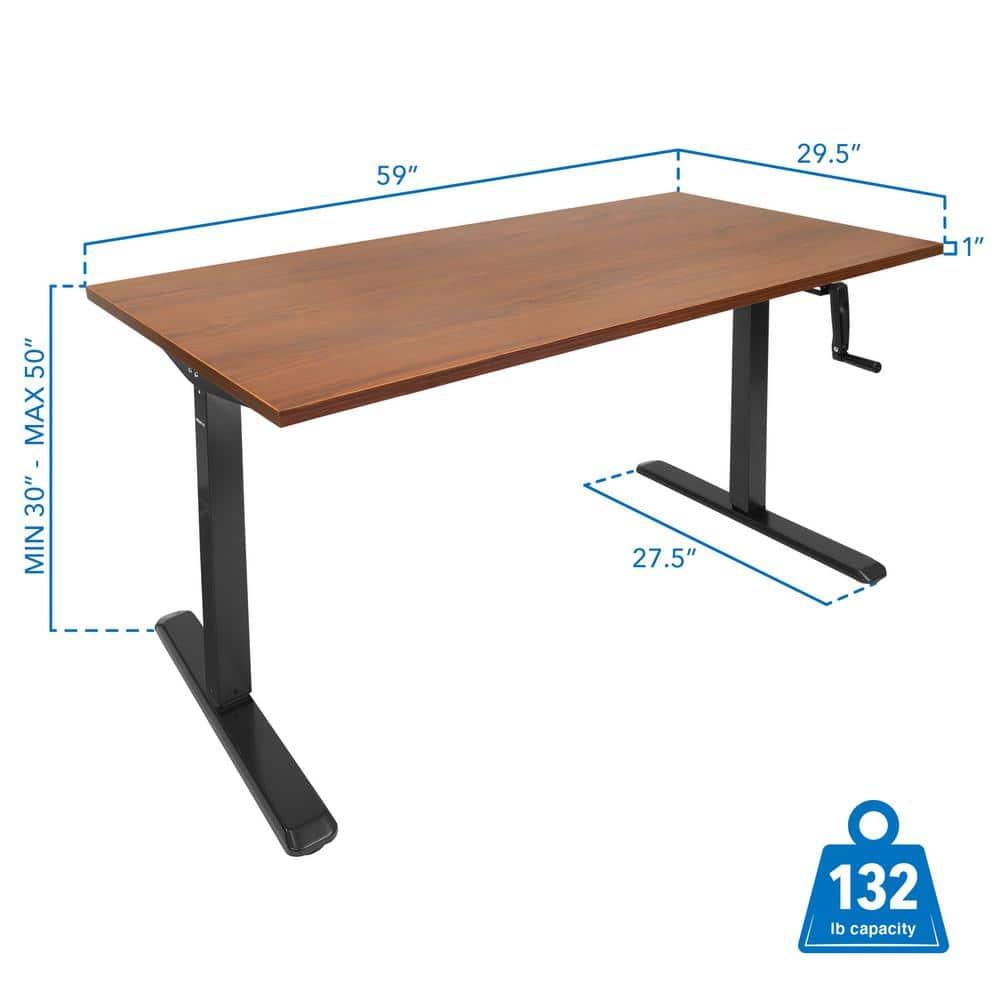 ErgoFlex Hand Crank Adjustable Sit-Stand Desk in Black and Brown
