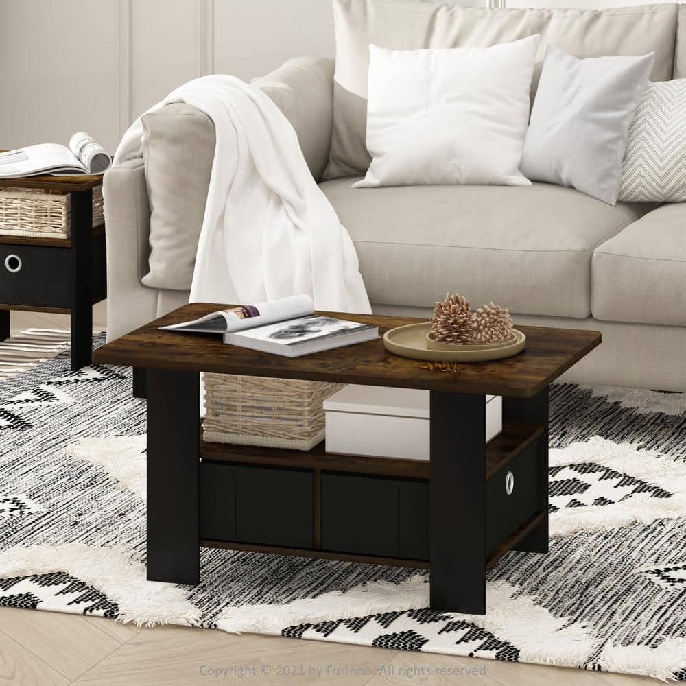 Amber Pine Rectangular Coffee Table with Storage Bin