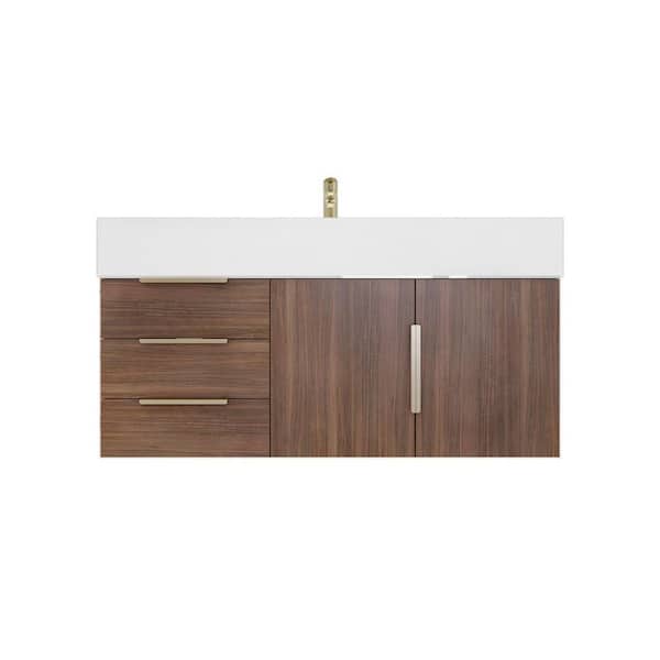 Bethany 42 in. W x 20 in. D x 22 in. H Single Sink Floating Bath Vanity in Rosewood with White Acrylic Top