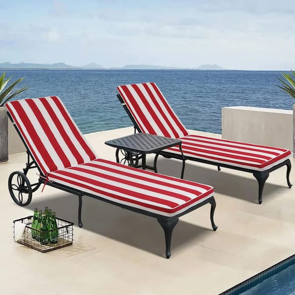 Siavonce 2PCS Set Outdoor Composite Lounge Chair Cushion Replacement Patio Funiture Seat Cushion Chaise Lounge Cushion-Red/white