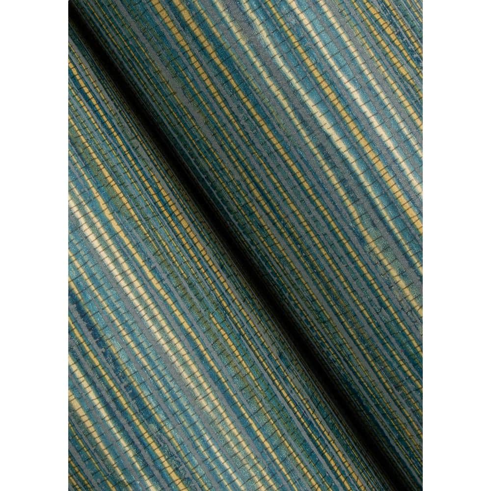 Teal and Gold Embossed Grasscloth Peel and Stick Wallpaper Roll