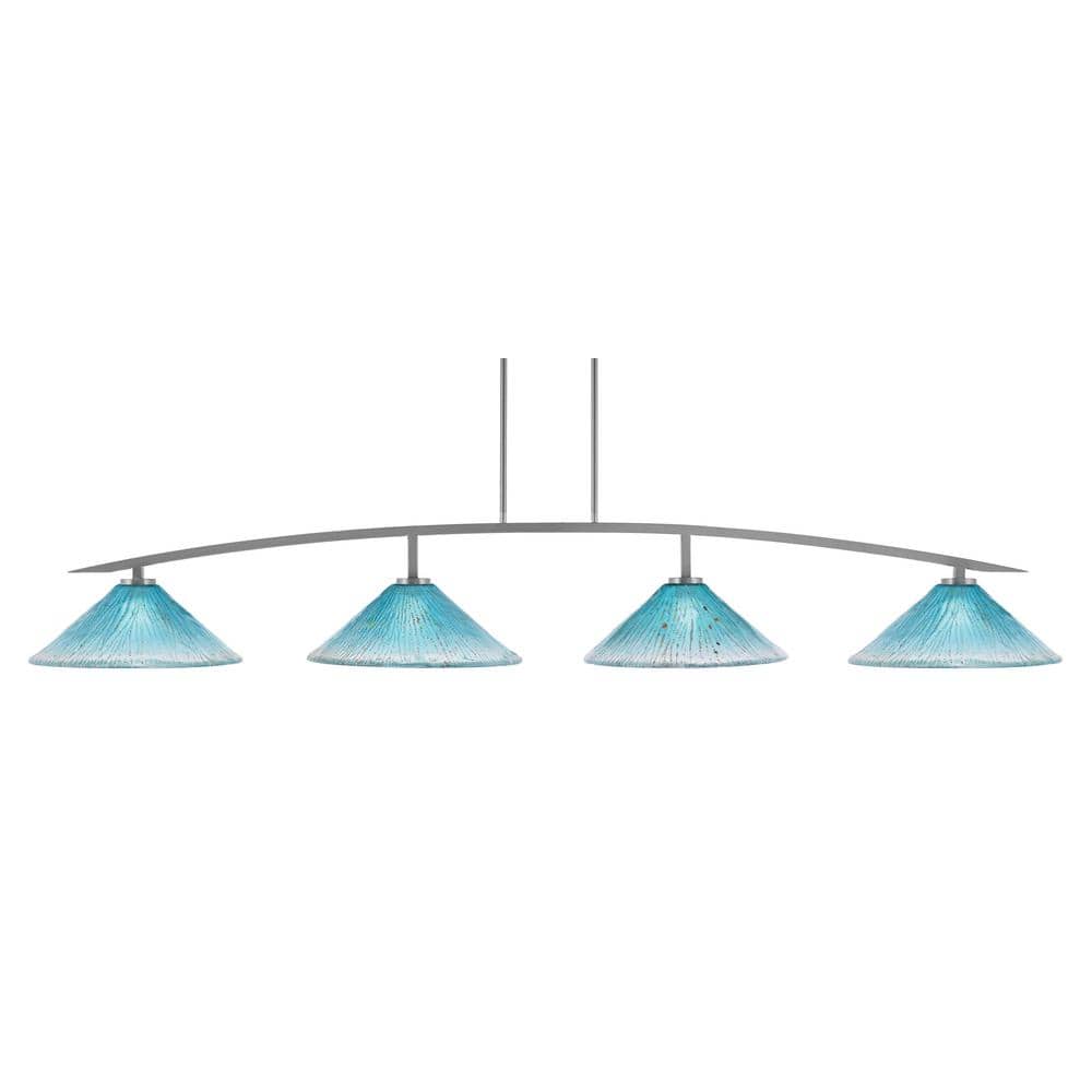 Siena 4-Light Graphite Billiard Light with 16 in. Teal Crystal Glass Shades