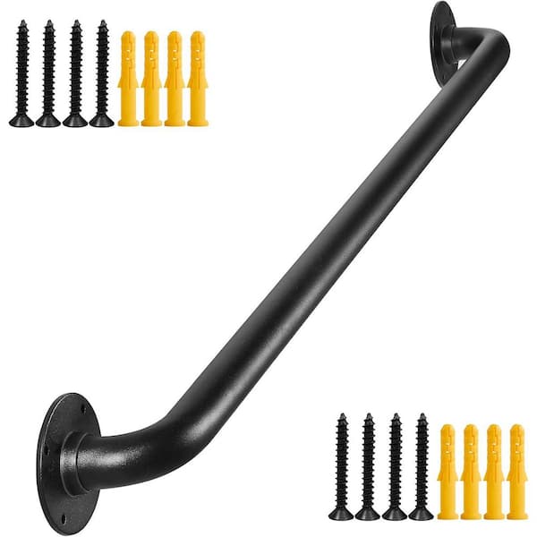 36 in. Black Metal Wall Mount Hand Rails for Indoor and Outdoor Stairs Safety Grab Bar Elderly Support