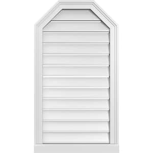 20 in. x 36 in. Octagonal Top Surface Mount PVC Gable Vent: Functional with Brickmould Sill Frame