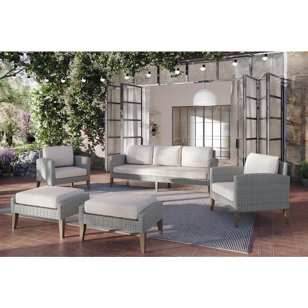 NEW CLASSIC HOME FURNISHINGS New Classic Furniture Carezza 5-Piece Wood Patio Conversation Seating Set with Taupe Cushions