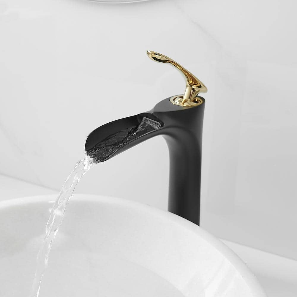 Matte Black and Gold Single Handle Vessel Sink Faucet