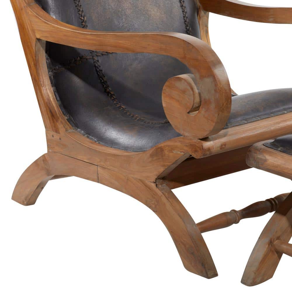 Traditional Dark Brown Leather Accent Chair and Ottoman Set