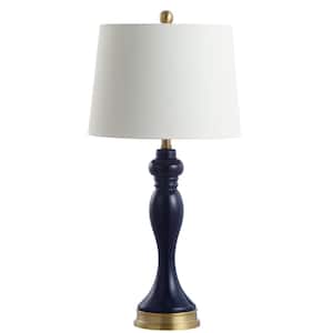 Cayson 29 in. Navy Curved Table Lamp with White Shade