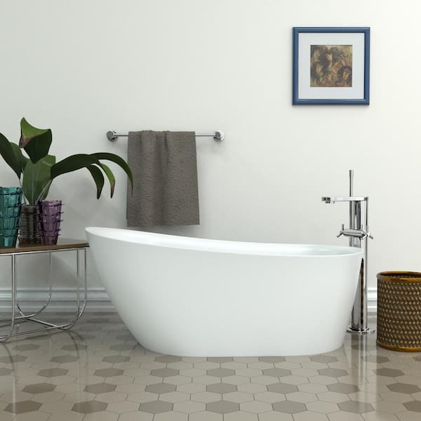 Streamline 59.1 in. Acrylic Flatbottom Non-Whirlpool Bathtub in Glossy White with Polished Chrome Drain and Overflow Cover
