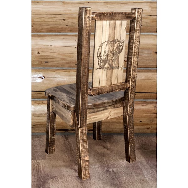 Homestead Collection Early American Dining Side Chair with Laser Engraved Bear Design