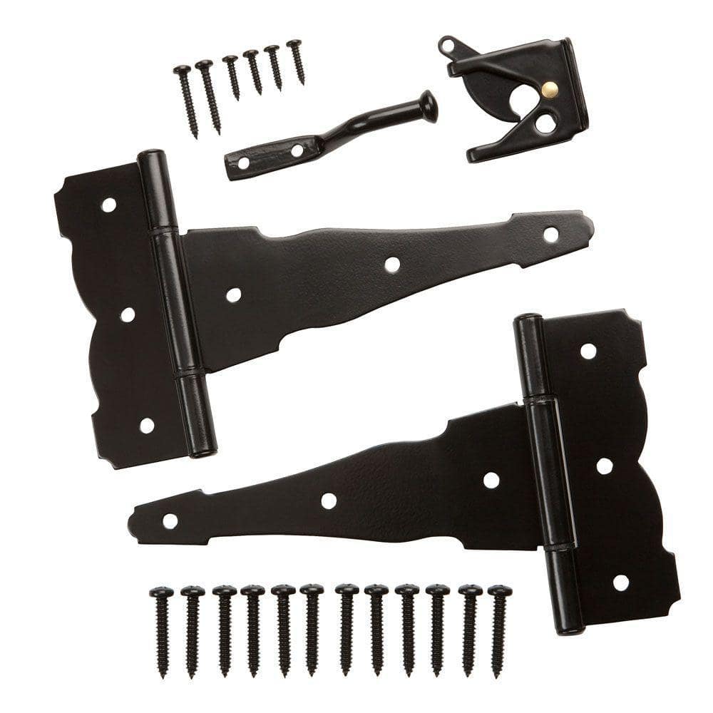 Everbilt Black Stainless Steel Decorative Gate Hinge and Latch Set 60199 -  The Home Depot
