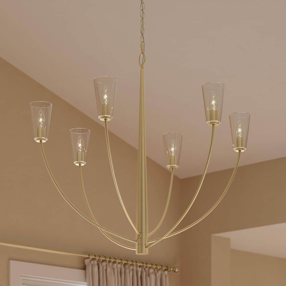 Jheni 60-Watt 6-Light Brushed Gold Large Transitional Chandelier with Clear Glass Shades price history on PriceWatchPro