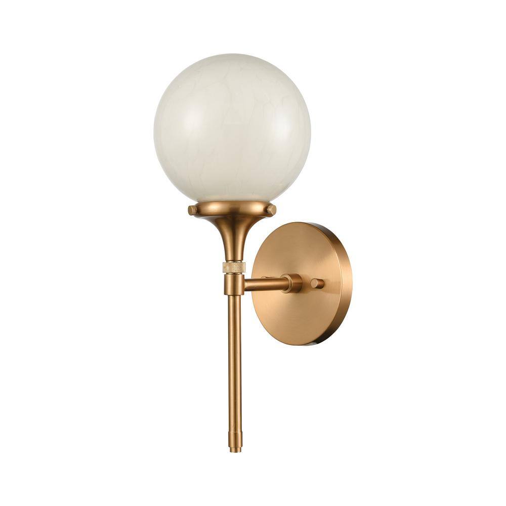 Satin Brass Globe Sconce with Feathered Glass Shade