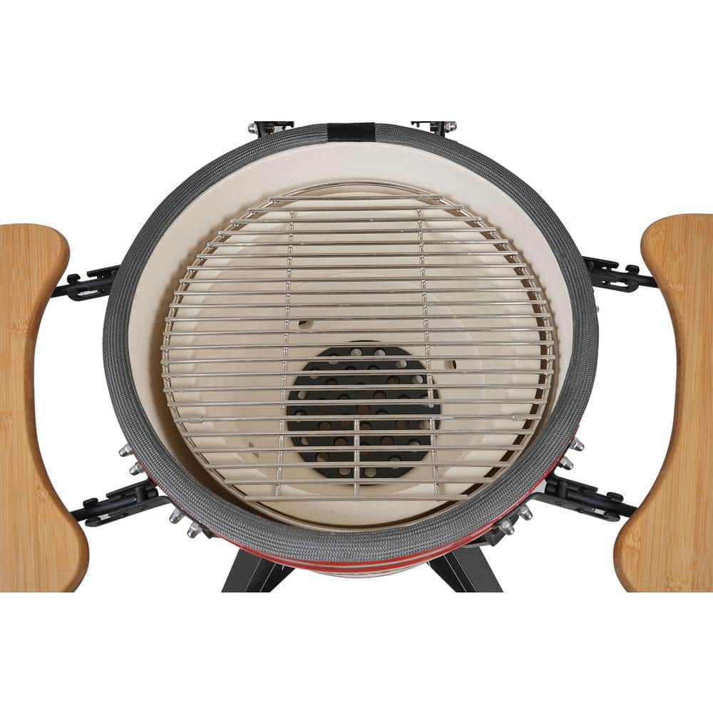 18" Red Ceramic Kamado Charcoal Grill with Folding Shelves