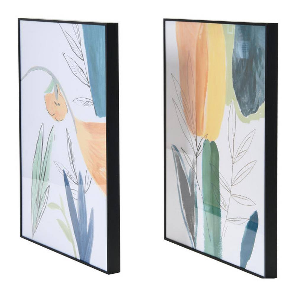 Abstract Floral Watercolor Print in Black Metal Frame, Set of 2