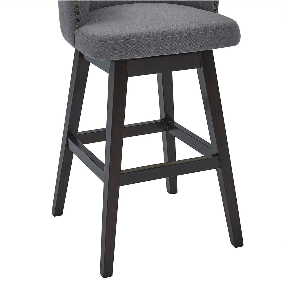Contemporary Gray Fabric Swivel Counter Stool with Espresso Wood Base