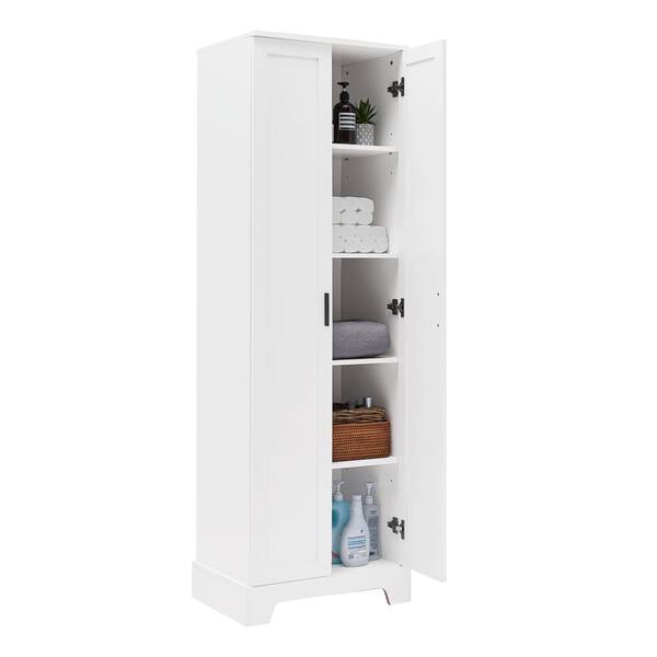 28.15 in. W x 15 in. D x 67.4 in. H White Wood Linen Cabinet with Adjustable Shelf and Storage Racks