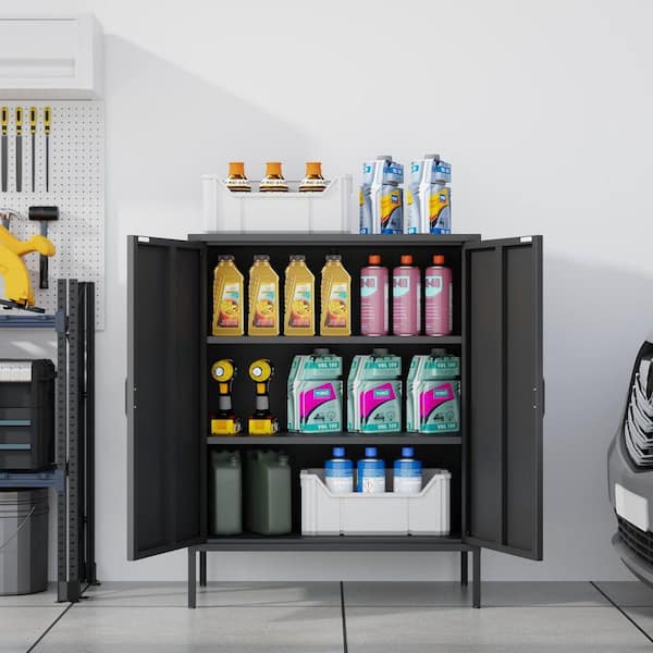 Black 40 in. H Metal Garage Tool Storage Cabinet Steel Storage