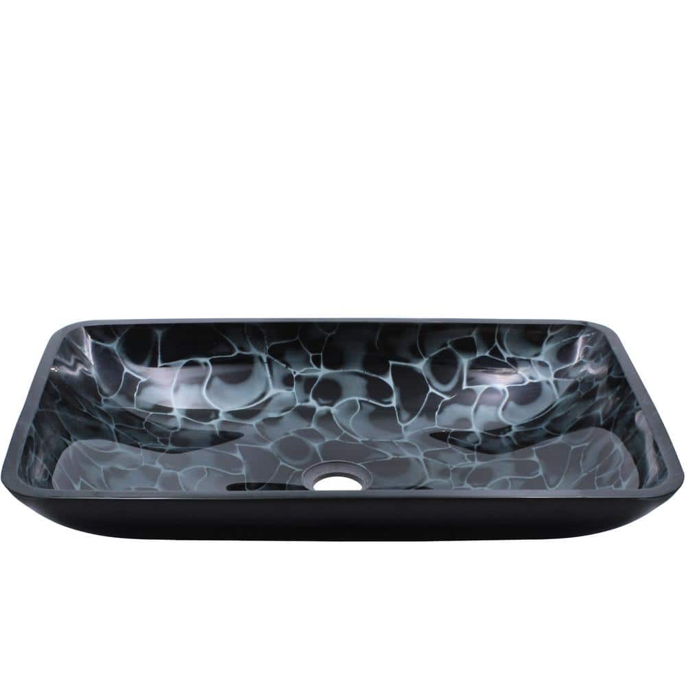 Novatto 14'' Black and Silver Hand-Painted Glass Rectangular Vessel Sink