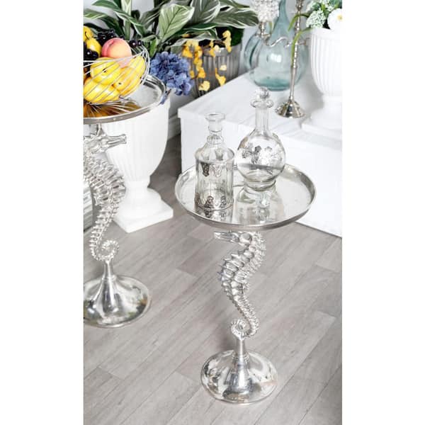 Litton Lane 16 in. Silver Sea Horse Large Round Aluminum End Table