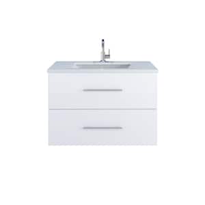 Napa 36 in. W x 22 in. D x 21-3/8 in. H Single Sink Bath VanityWall Mounted in Glossy White with White Quartz Countertop
