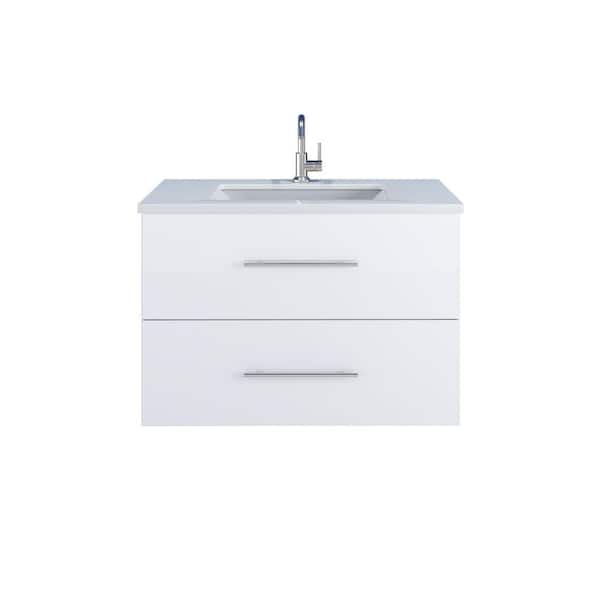 VOLPA USA AMERICAN CRAFTED VANITIES Napa 36 in. W x 22 in. D x 21-3/8 in. H Single Sink Bath VanityWall Mounted in Glossy White with White Quartz Countertop