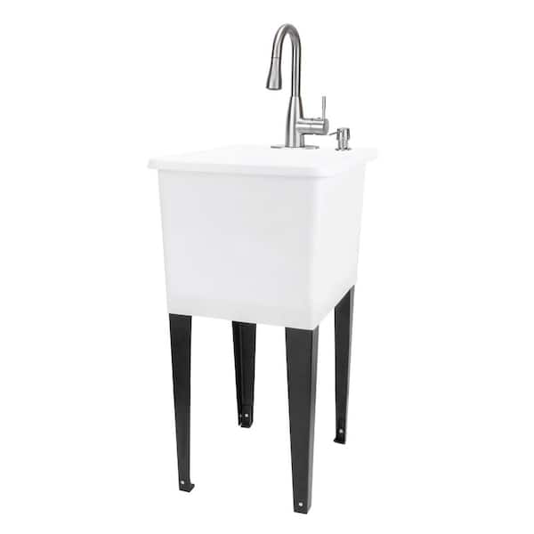 TEHILA 17.75 in. x 23.25 in. Thermoplastic Freestanding Space Saver Utility Sink in White - Stainless Faucet, Soap Dispenser