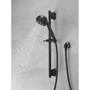 5-Spray Patterns 1.75 GPM 4.13 in. Wall Mount Handheld Shower Head with Slide Bar and H2Okinetic in Matte Black