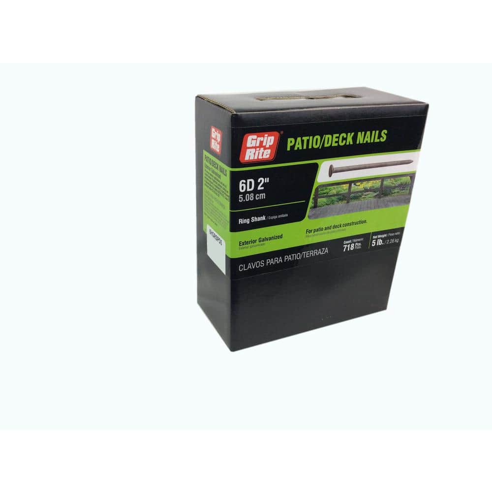 GripRite 11 x 2 in. 6penny Exterior Galvanized Ring Shank Patio/Deck Nails 5 lb. Box 6HGRSPD5