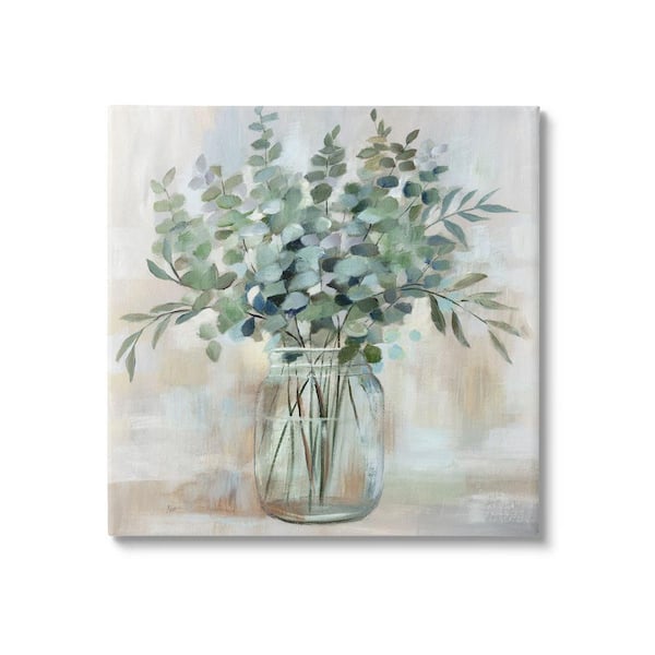 The Stupell Home Decor Collection Soothing Eucalyptus Flower Herb Arrangement Rustic Jar Design by Nan Unframed Nature Art Print 17 in. x 17 in.