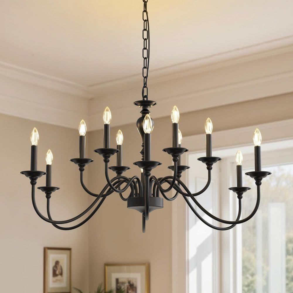 YANSUN 12-Light Black Industrial Farmhouse Chandelier, Large