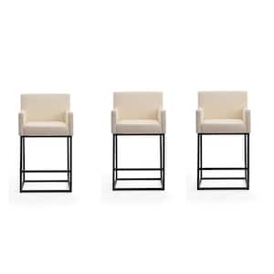 Ambassador 38 in. Cream and Black High Back Metal Counter Height Bar Stool (Set of 3)