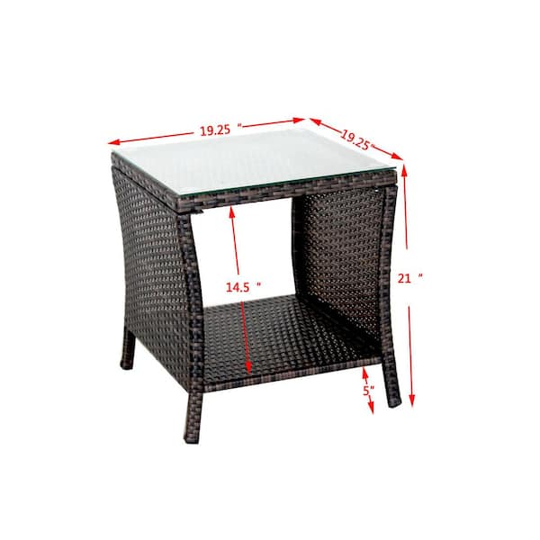 Tunearary 19.25 in. L x 19.25 in. W x 21 in. H Brown Outdoor PE Rattan Waterproof Tempered Glass Exquisite Coffee Table