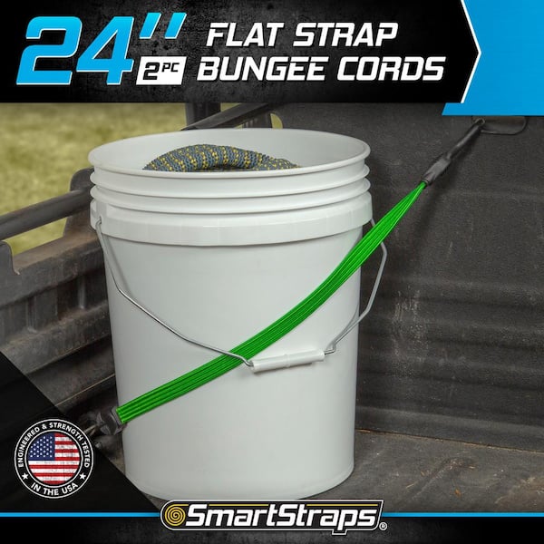 24 in. Green Flat Strap Bungee Cord with Hooks - 2 pack