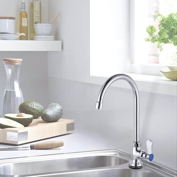Brass Single Handle Deck Mount Standard Kitchen Faucet in Polished Chrome