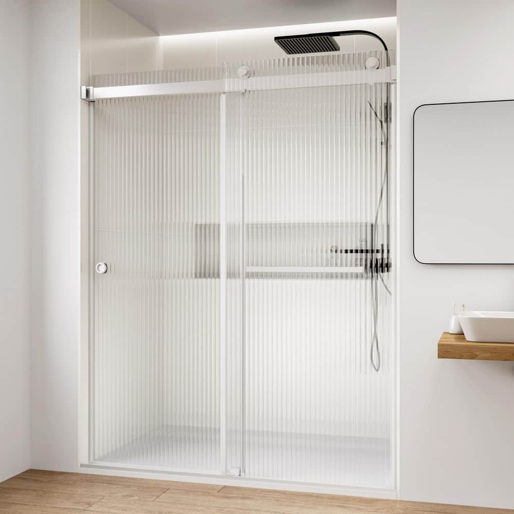 YINVANI Fluted / Reeded Glass 72 in. W x 76 in. H Double Sliding ...