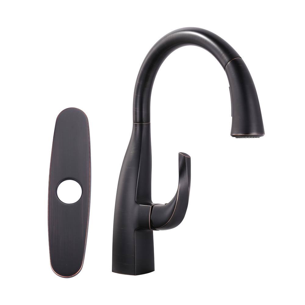3-Mode Single Handle Pull Down Sprayer Kitchen Faucet with Swan Neck in Oil