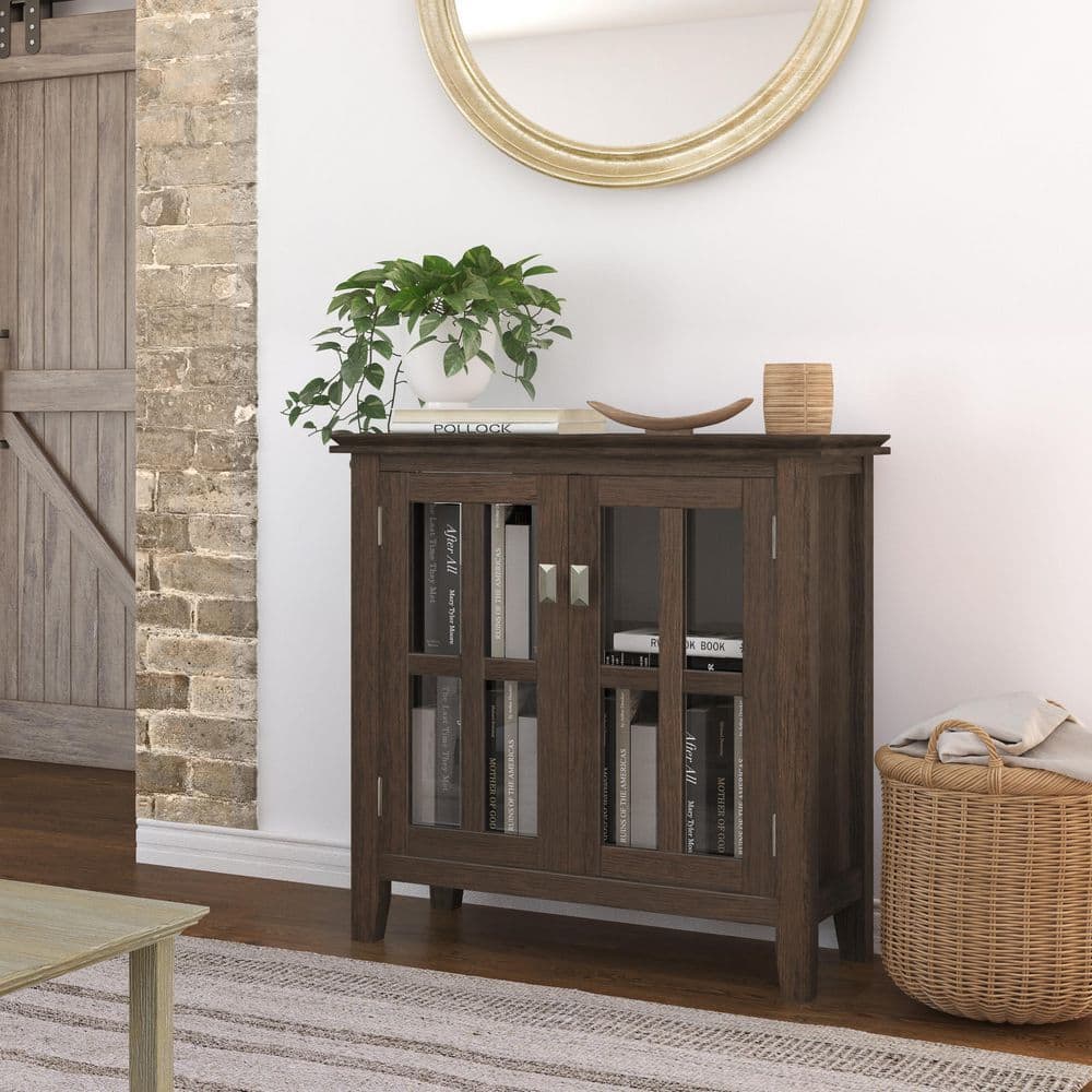 Traditional Artisan Solid Wood Office Storage Cabinet, Farmhouse Brown