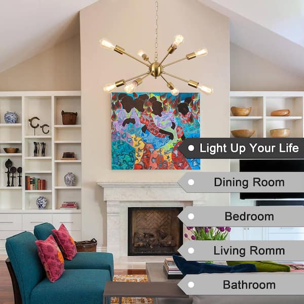 ADSENSTY 8-Light Gold Dimmable Plug in Sputnik Chandelier with