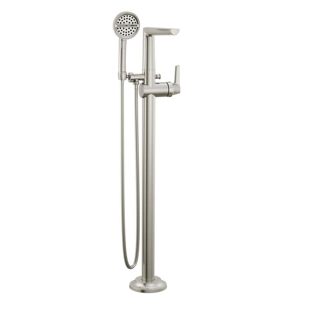 Galeon 1-Handle Floor-Mount Roman Tub Faucet Trim Kit in Lumicoat Stainless with Hand Shower (Valve Not Included)
